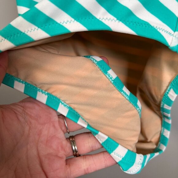 J.Crew Halter One Piece Swimsuit Size 2 Stripes Green Nautical Beach Vacation - Picture 6 of 11